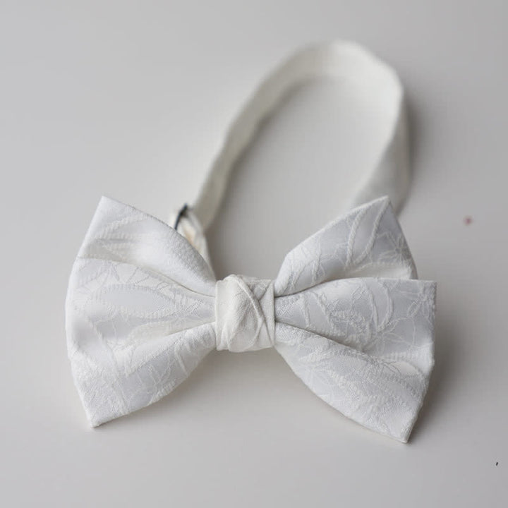 Men's Vintage Novelty Leaves Pattern Bow Tie - White - image 10