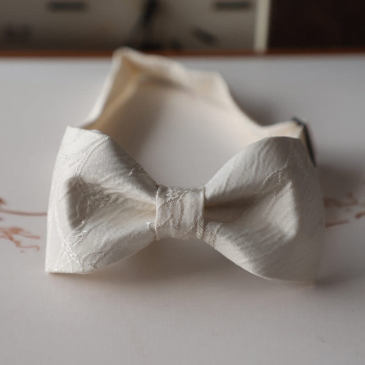 Men's Elegant Ivory White Solid Color Bow Tie - Style #4 - image 7
