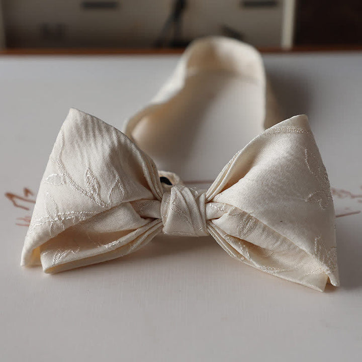 Men's Elegant Ivory White Solid Color Bow Tie - Style #1 - image 2