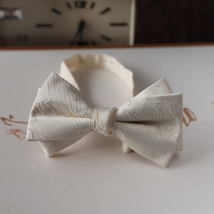 Men's Elegant Ivory White Solid Color Bow Tie - Style #2 - image 5