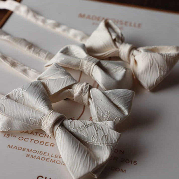 Men's Elegant Ivory White Solid Color Bow Tie - image 4