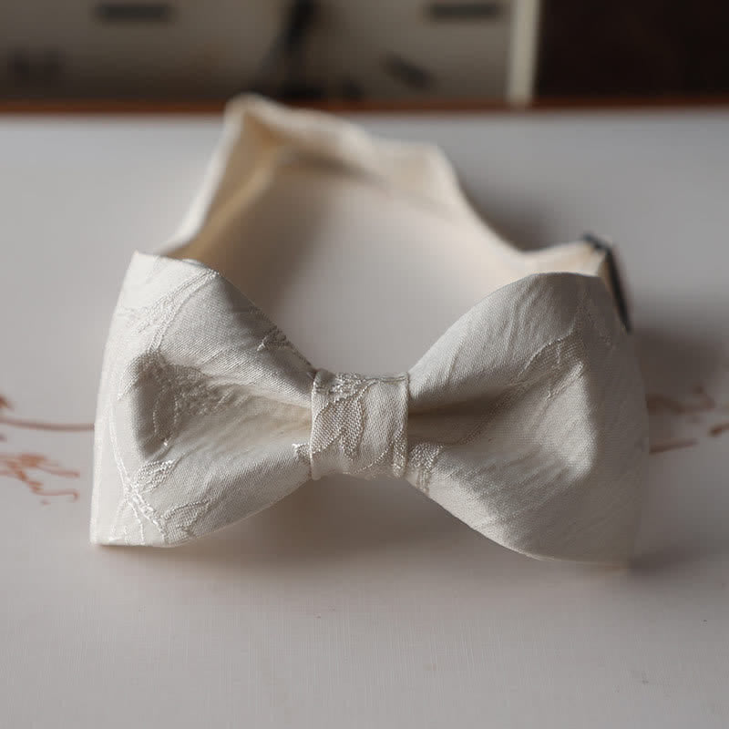 Men's Elegant Ivory White Solid Color Bow Tie - Style #4 - image 7