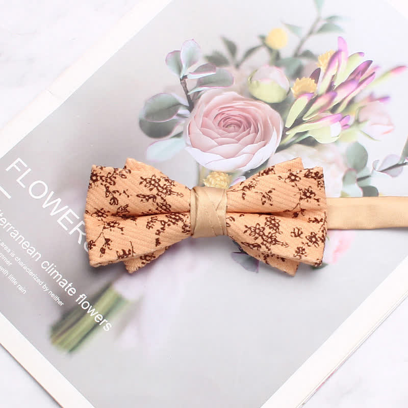 Men's Apricot Delicate Floral Print Bow Tie - Style #2 - image 4