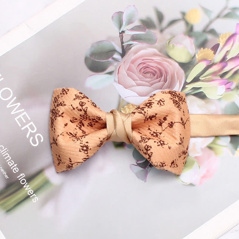 Men's Apricot Delicate Floral Print Bow Tie - Style #3 - image 5