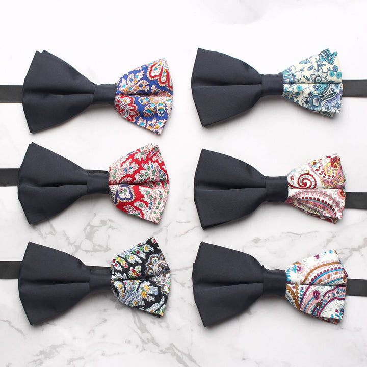 Men's Novel Paisley Printed Splicing Black Bow Tie - image 0