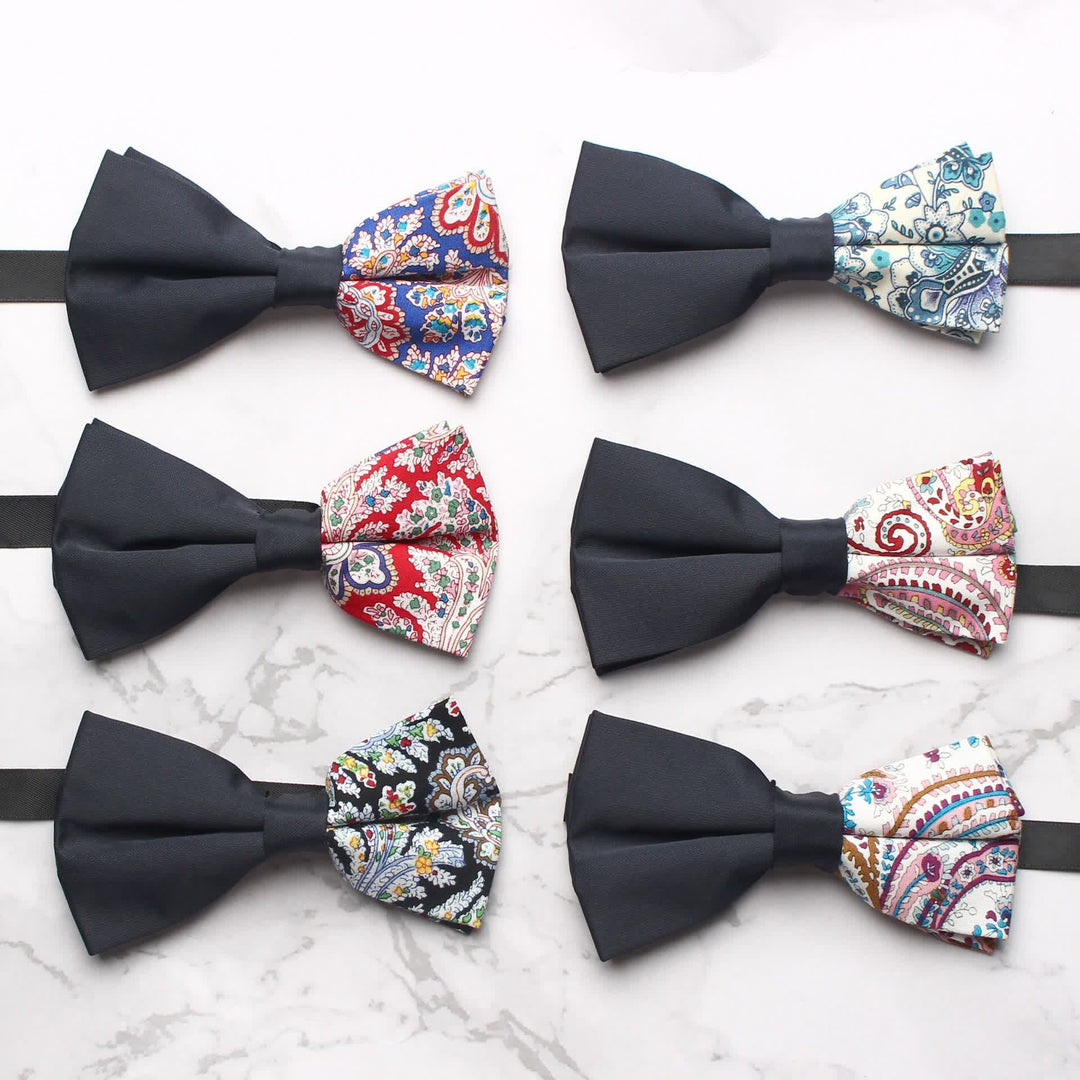 Men's Novel Paisley Printed Splicing Black Bow Tie - image 0