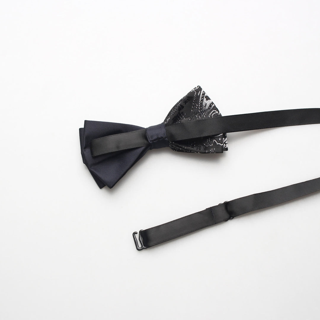 Men's Novel Paisley Printed Splicing Black Bow Tie - image 4