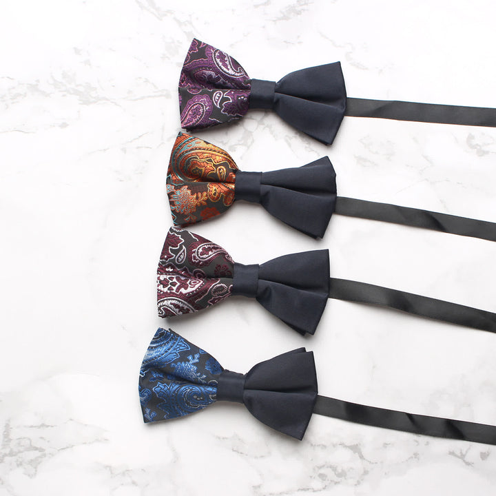 Men's Novel Paisley Printed Splicing Black Bow Tie - image 2