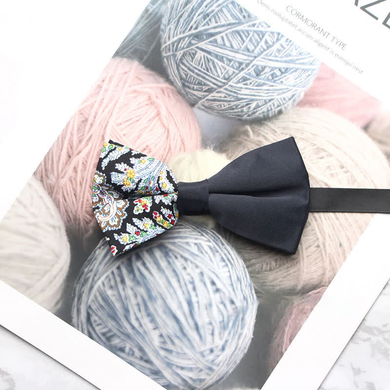 Men's Novel Paisley Printed Splicing Black Bow Tie - Style #13 - image 16