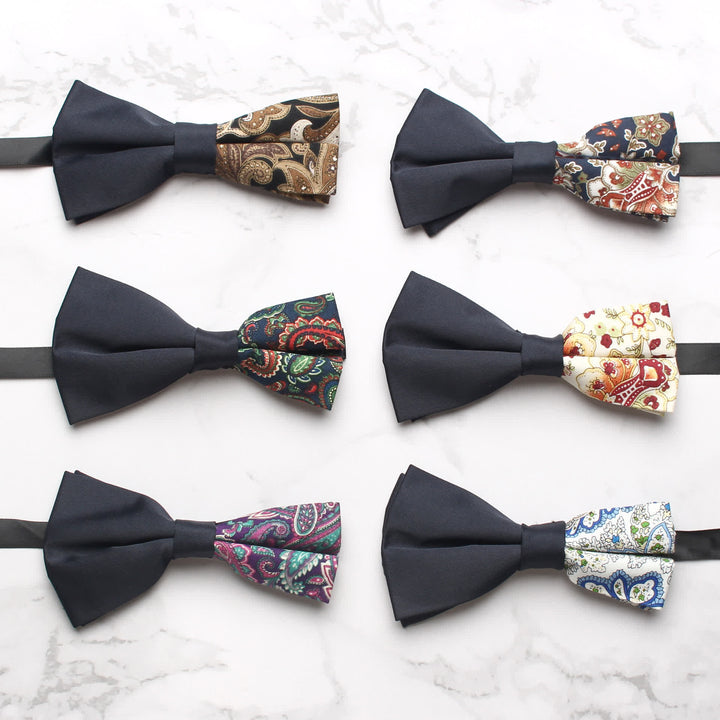 Men's Novel Paisley Printed Splicing Black Bow Tie - image 3