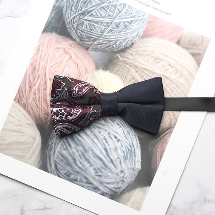 Men's Novel Paisley Printed Splicing Black Bow Tie - Style #6 - image 9