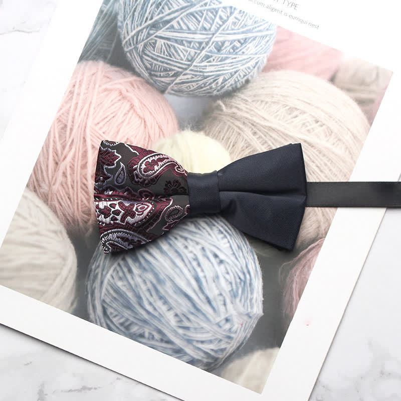 Men's Novel Paisley Printed Splicing Black Bow Tie - Style #6 - image 9