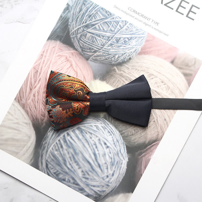 Men's Novel Paisley Printed Splicing Black Bow Tie - Style #7 - image 10