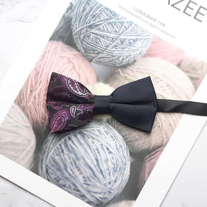 Men's Novel Paisley Printed Splicing Black Bow Tie - Style #4 - image 7