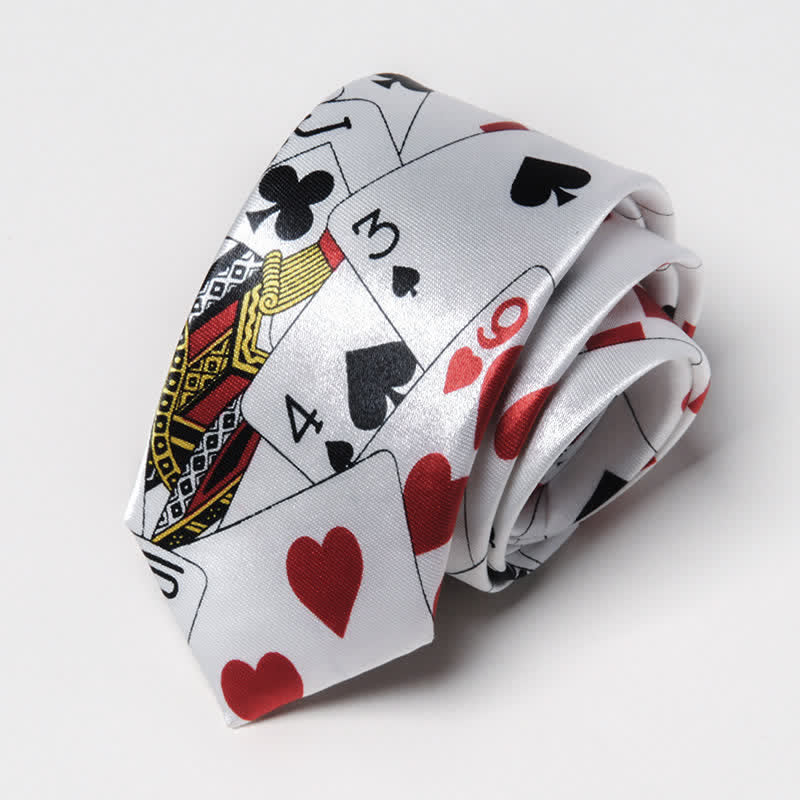 Men's Poker Playing Cards Themed Necktie - White - image 1