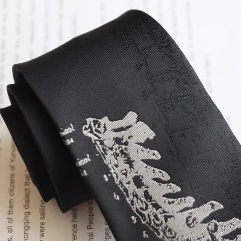 Men's Black Skull Spine Embroidered Necktie - image 4