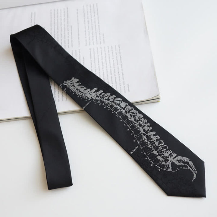 Men's Black Skull Spine Embroidered Necktie - image 2