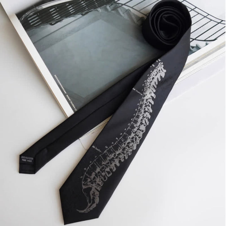 Men's Black Skull Spine Embroidered Necktie - image 1