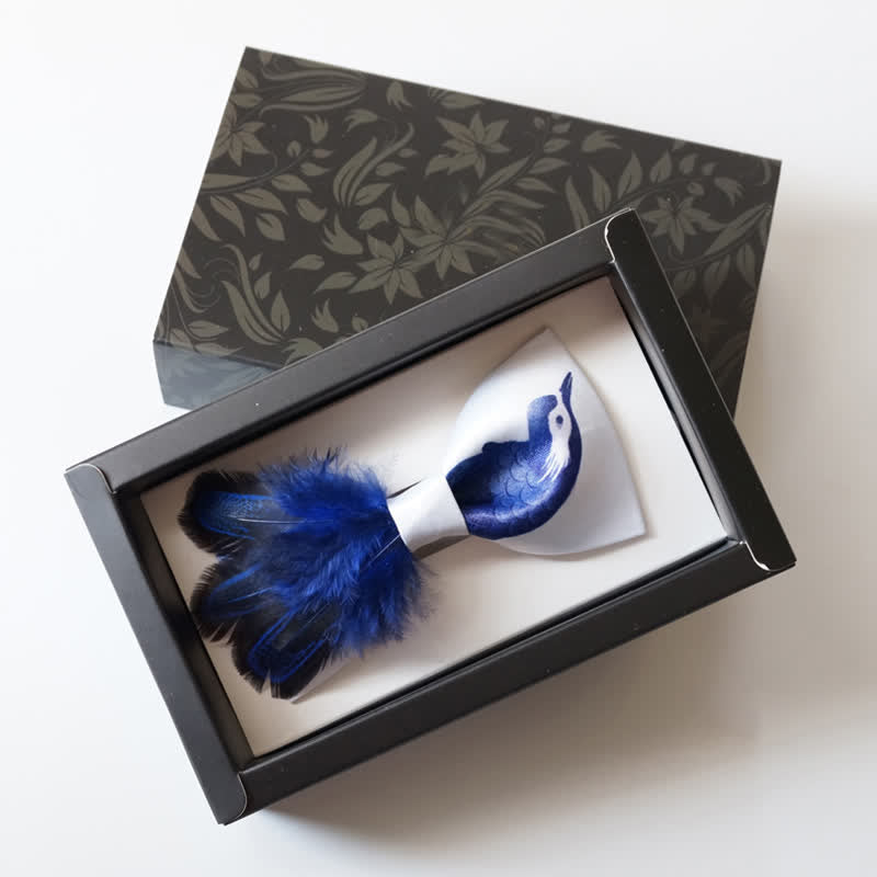 Navy & Pure White Bird Feather Bow Tie - image 5