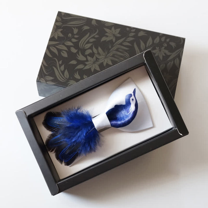 Navy & Pure White Bird Feather Bow Tie - image 5