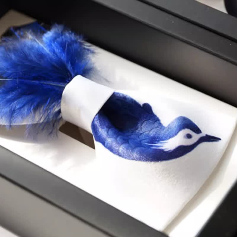 Navy & Pure White Bird Feather Bow Tie - image 3