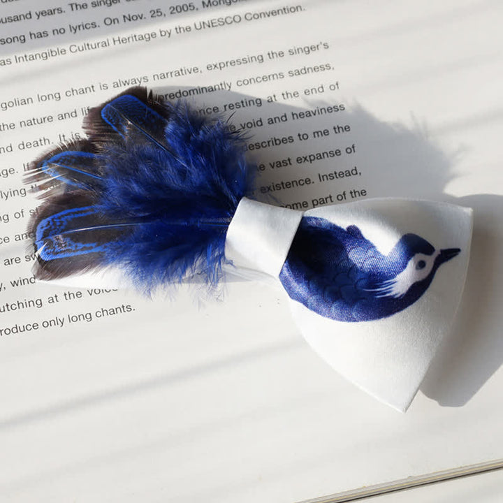 Navy & Pure White Bird Feather Bow Tie - image 1