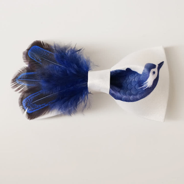 Navy & Pure White Bird Feather Bow Tie - image 2