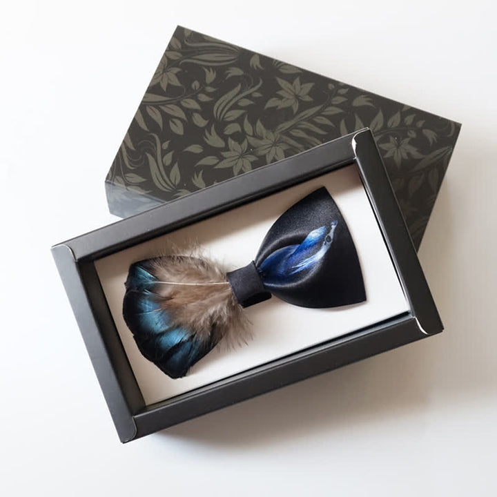 Noble Navy & Black Bird Feather Bow Tie - image 4