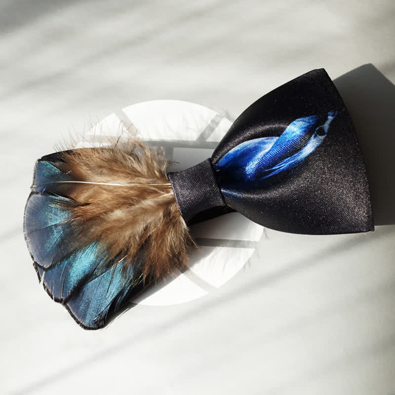 Noble Navy & Black Bird Feather Bow Tie - image 1