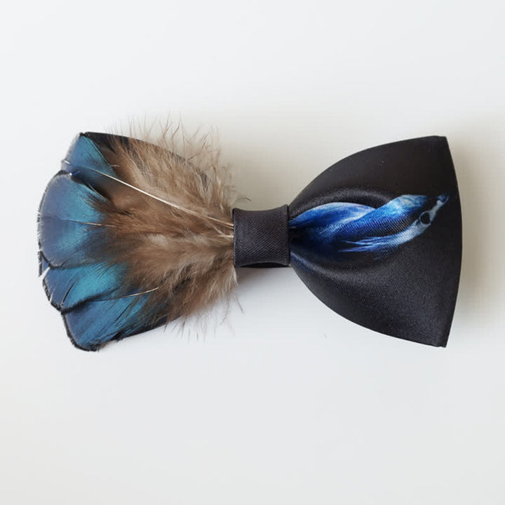 Noble Navy & Black Bird Feather Bow Tie - image 2