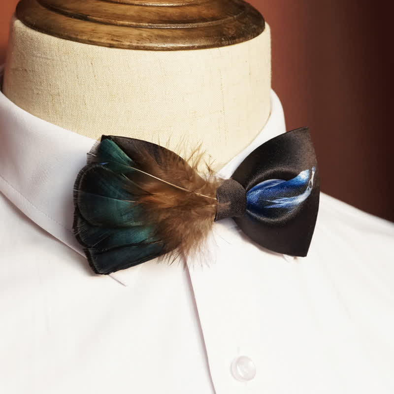 Noble Navy & Black Bird Feather Bow Tie - Navy & Black - image 0