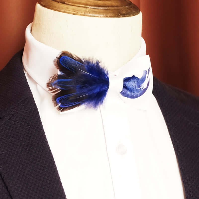 Navy & Pure White Bird Feather Bow Tie - Navy & White - image 0