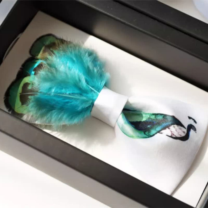 Turquoise & White Peacock Tail Feather Bow Tie - image 3