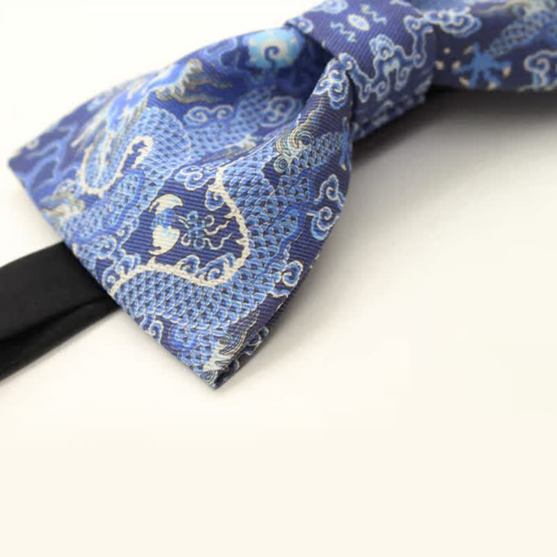 Men's Blue Dragon Totem Cotton Bow Tie - image 4
