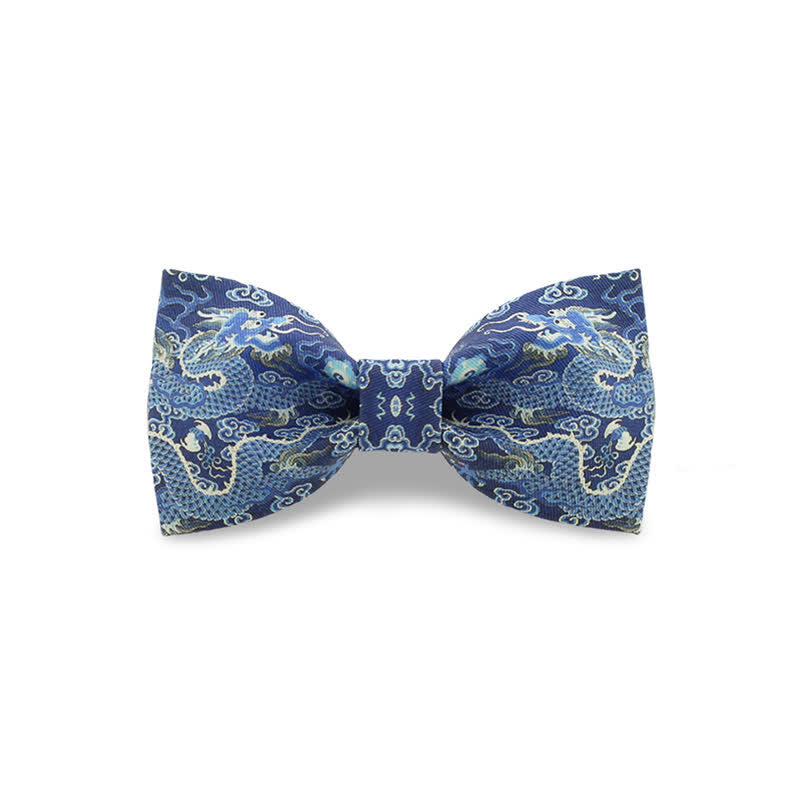Men's Blue Dragon Totem Cotton Bow Tie - Blue - image 0