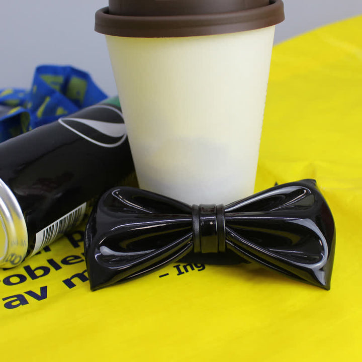 Men's Bright Jet Black Leather Bow Tie - image 1