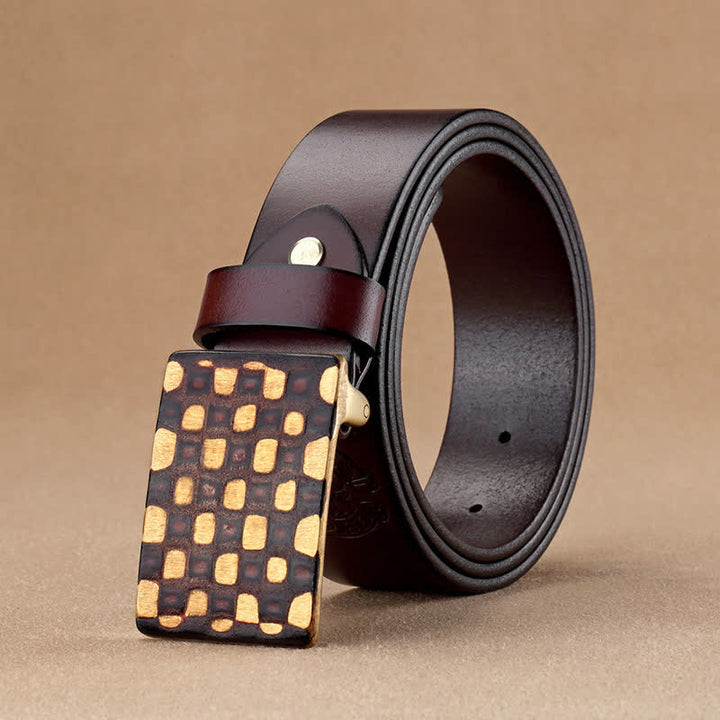 Men's Geometric Checkered Style Leather Belt - image 0