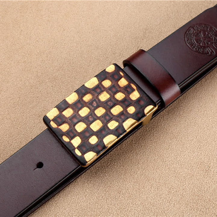 Men's Geometric Checkered Style Leather Belt - image 4