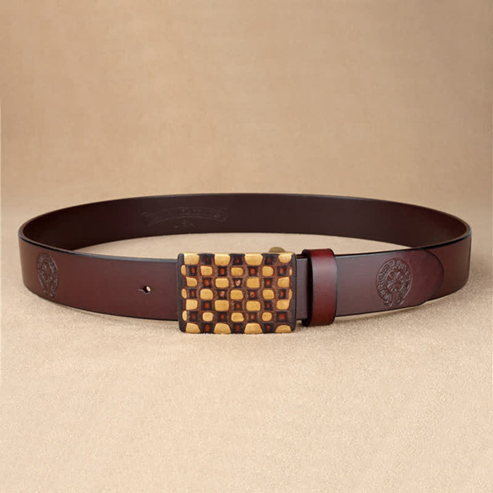 Men's Geometric Checkered Style Leather Belt - image 10