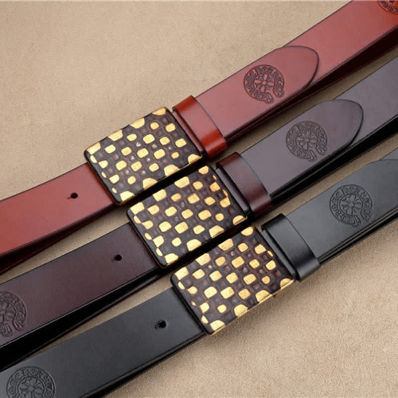 Men's Geometric Checkered Style Leather Belt - image 1