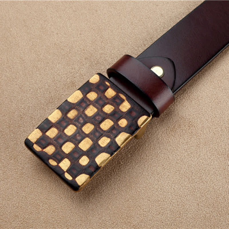 Men's Geometric Checkered Style Leather Belt - image 8