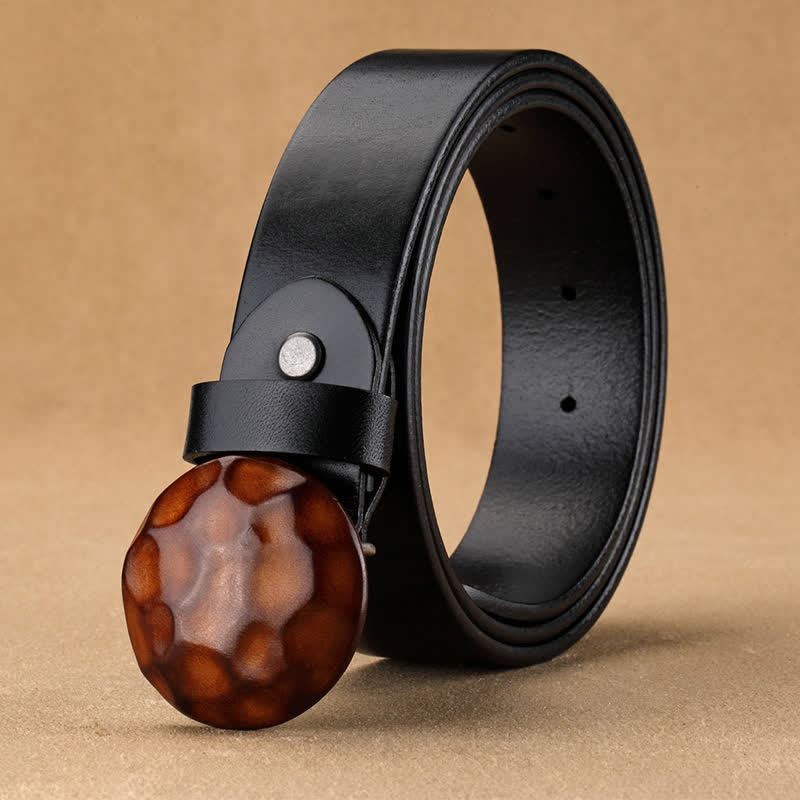 Men's Unique Design 3D Round Buckle Leather Belt - Black - 42 - image 11