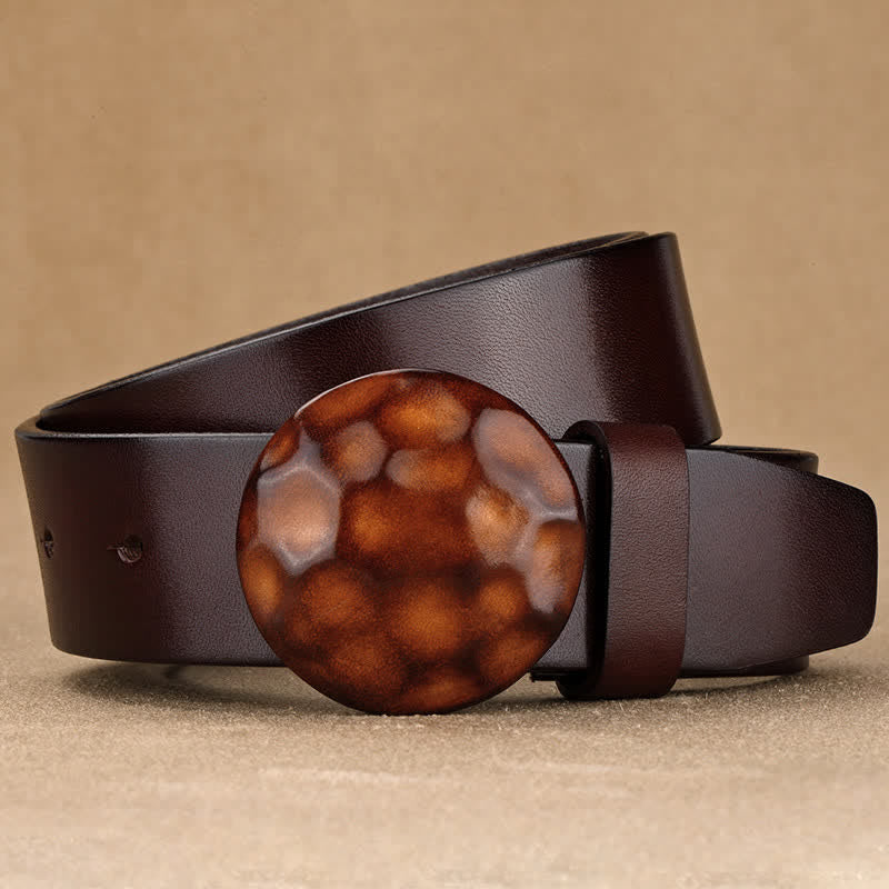 Men's Unique Design 3D Round Buckle Leather Belt - image 2
