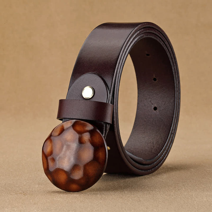 Men's Unique Design 3D Round Buckle Leather Belt - Coffee - 42 - image 0