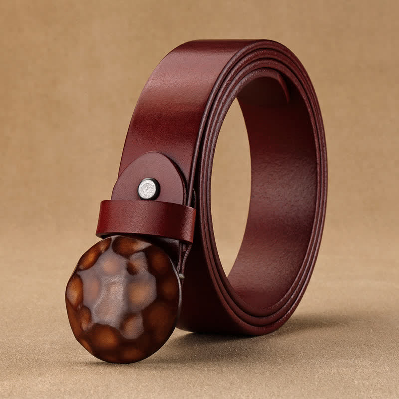 Men's Unique Design 3D Round Buckle Leather Belt - Brown - 42 - image 12