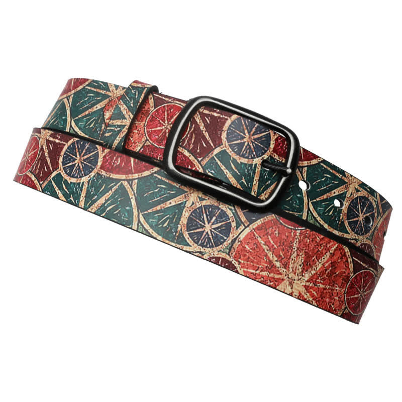 Retro Green & Orange Lemon Printed Leather Belt - image 5