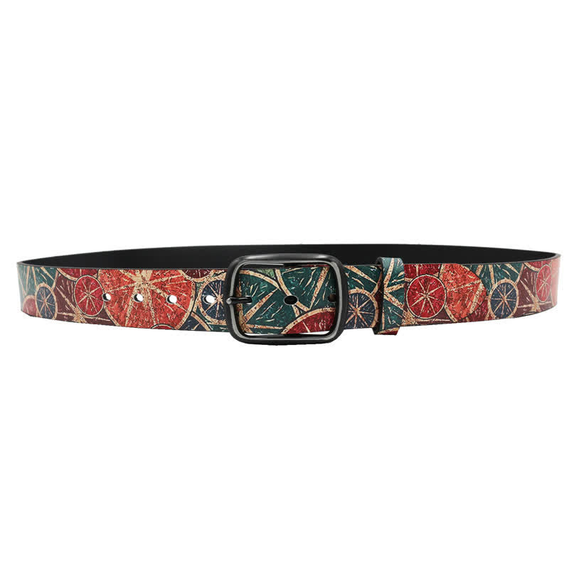 Retro Green & Orange Lemon Printed Leather Belt - image 4