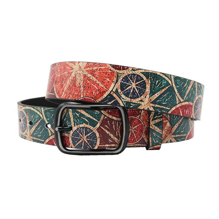 Retro Green & Orange Lemon Printed Leather Belt - image 1
