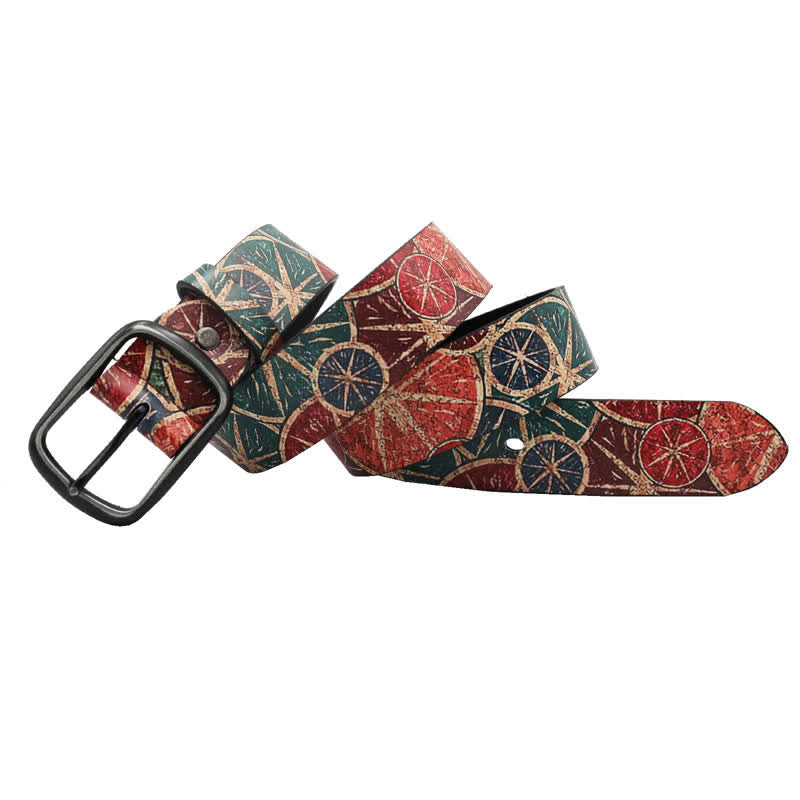 Retro Green & Orange Lemon Printed Leather Belt - image 3