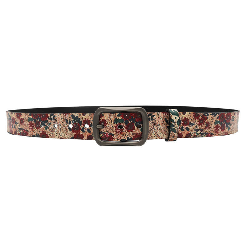 Decorated Red Flower Leaves Printed Leather Belt - image 4